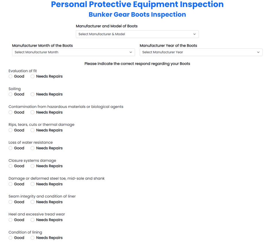 Bunker Gear Boots Inspection Form