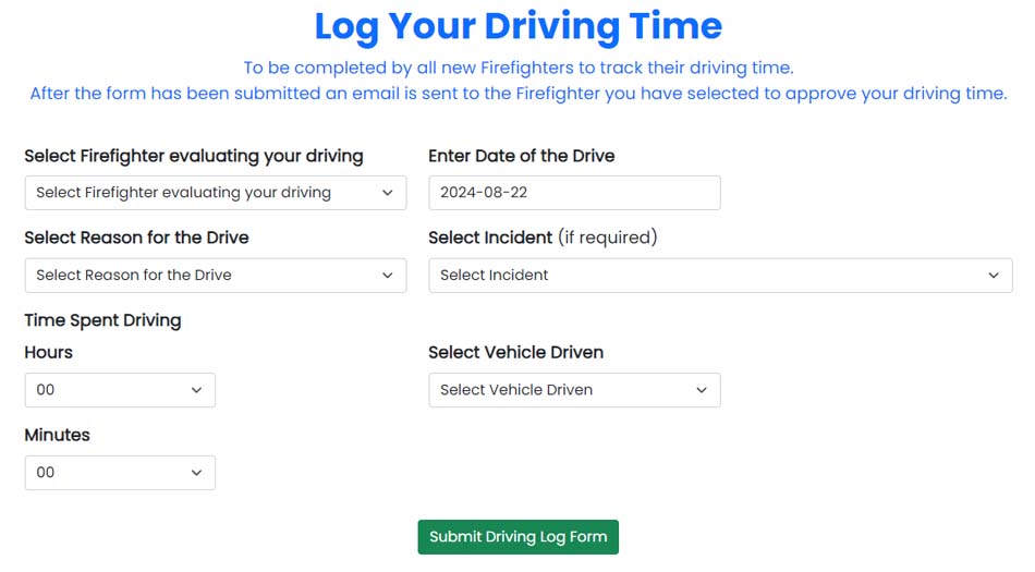 Firefighter Driving Log Entry