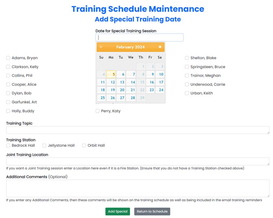 Training Special Date