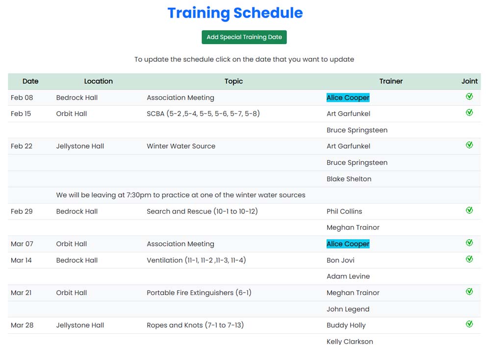 Training Schedule