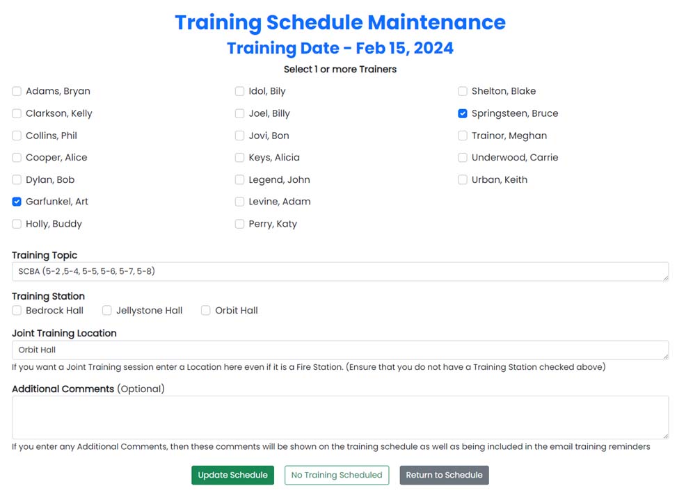 Training Update Schedule